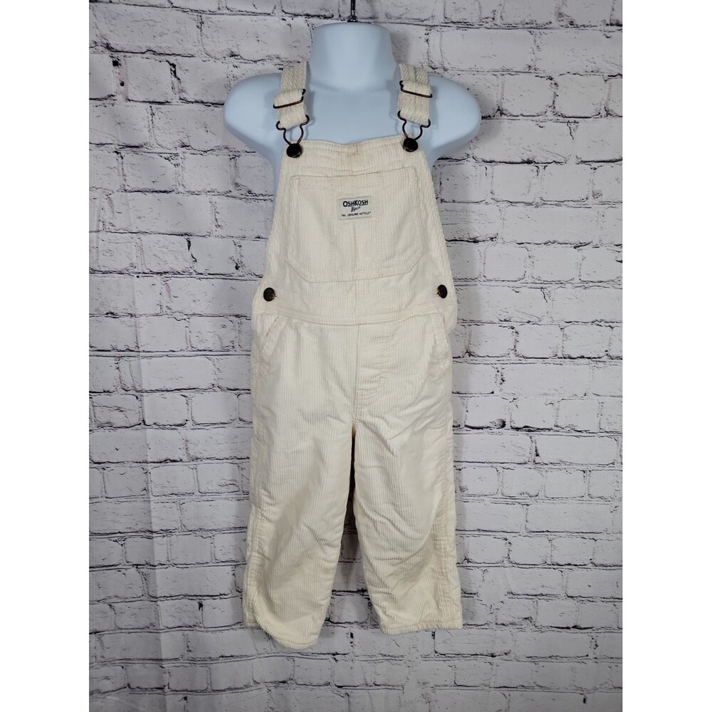 OshKosh B'gosh Overalls Kids 3T Ivory Corduroy Bibs Pants Lined Vestbak